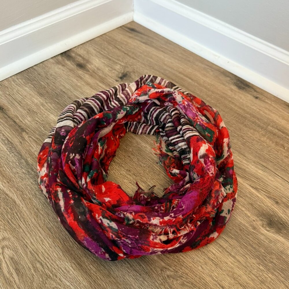 Colorful Abstract Floral & Striped Lightweight Scarf